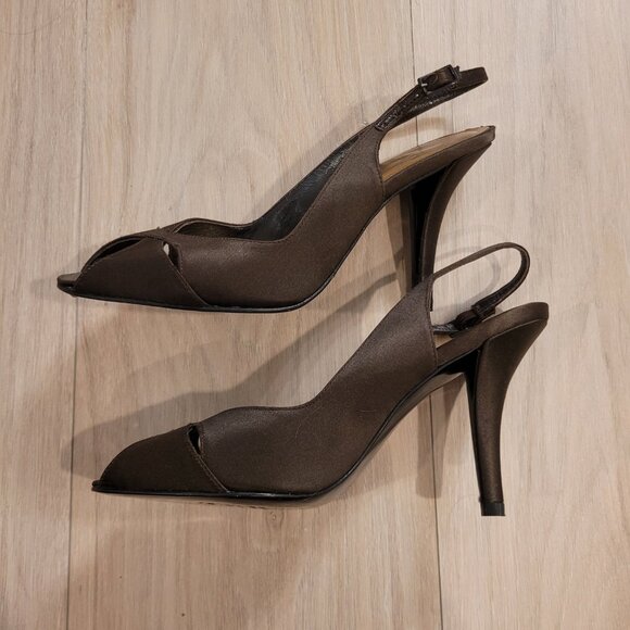 STUART WEITZMAN | Satin Slingback Open Toe Heels | Sz. 7.5 - Picture 5 of 10